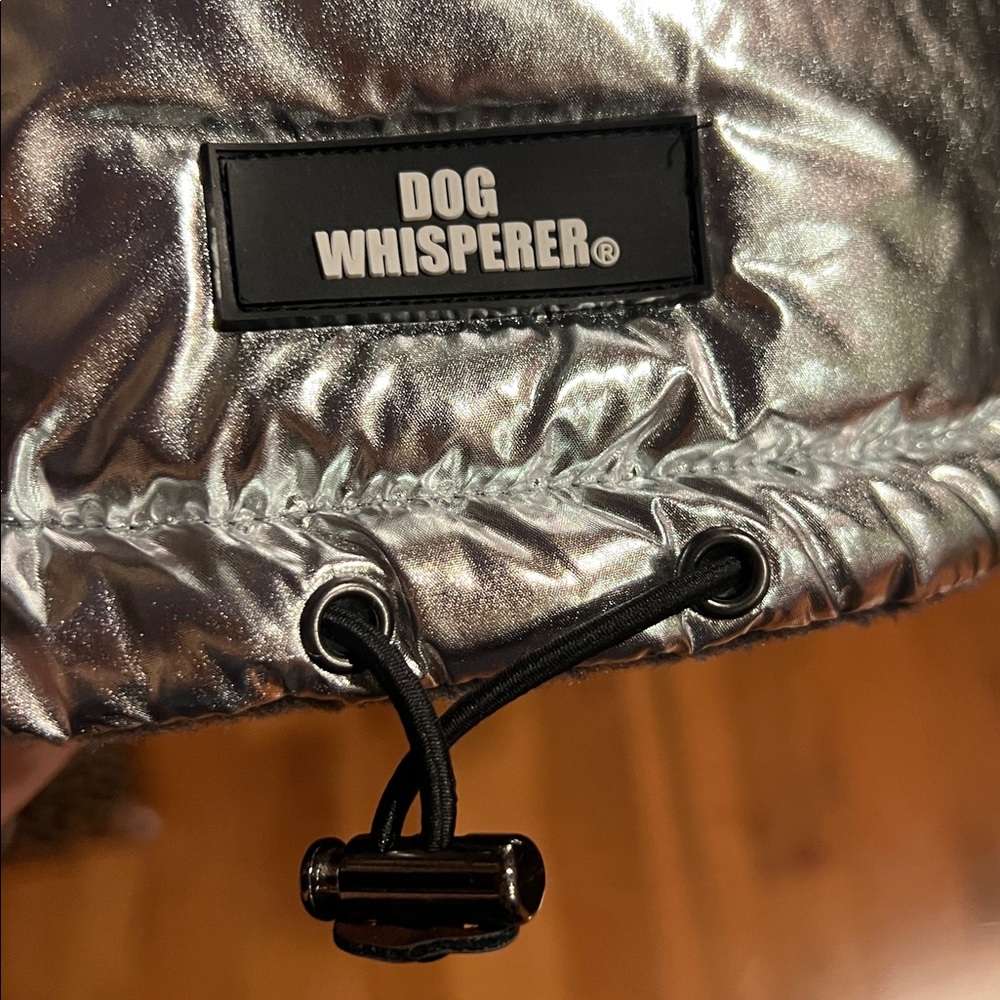 Metallic Silver Dog Winter Coat w/fleece inside- Removable Hood w/Faux Fur Trim - Picture 6 of 16